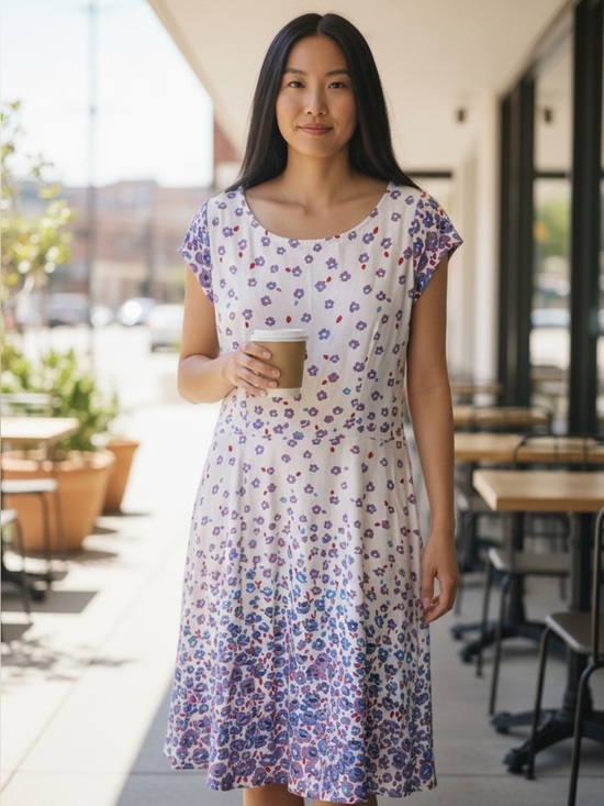 Reborn Dresses & Skirts - Reborn White Dress with Purple and Blue Floral Print